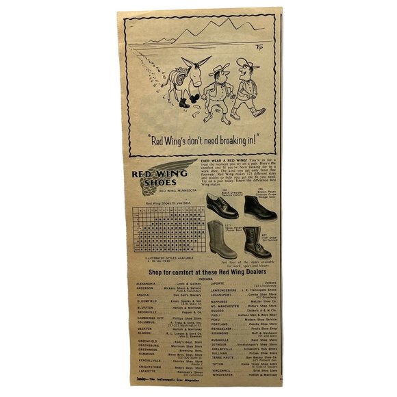 Red Wing Shoes Vintage Print Ad 1964 Comic Don't Need Breakin In - Picture 1 of 5
